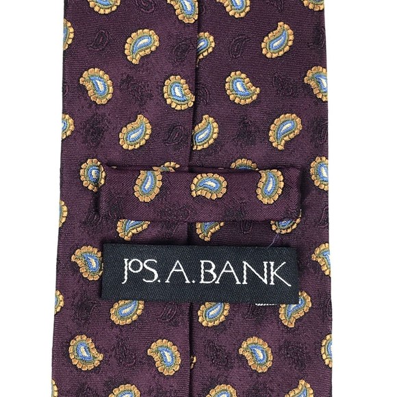 Jos A. Bank Men's Tie 100% Silk Handmade Purple Gold Paisley Elegant Necktie 60" - Picture 4 of 7